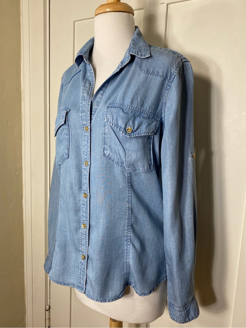 Cloth & Stone Chambray Button-down Long Tencel Western Pocket Shirt L (Spot)